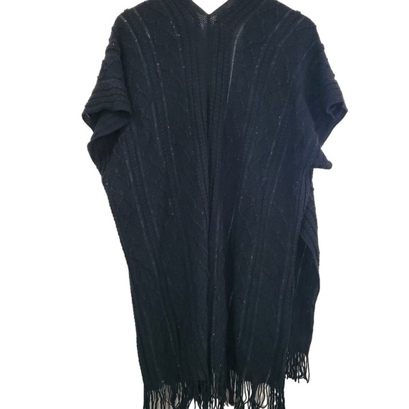 The Skyline Collection Shawl Womens One Size Black Knit Fringe Open Relaxed - Picture 2 of 9
